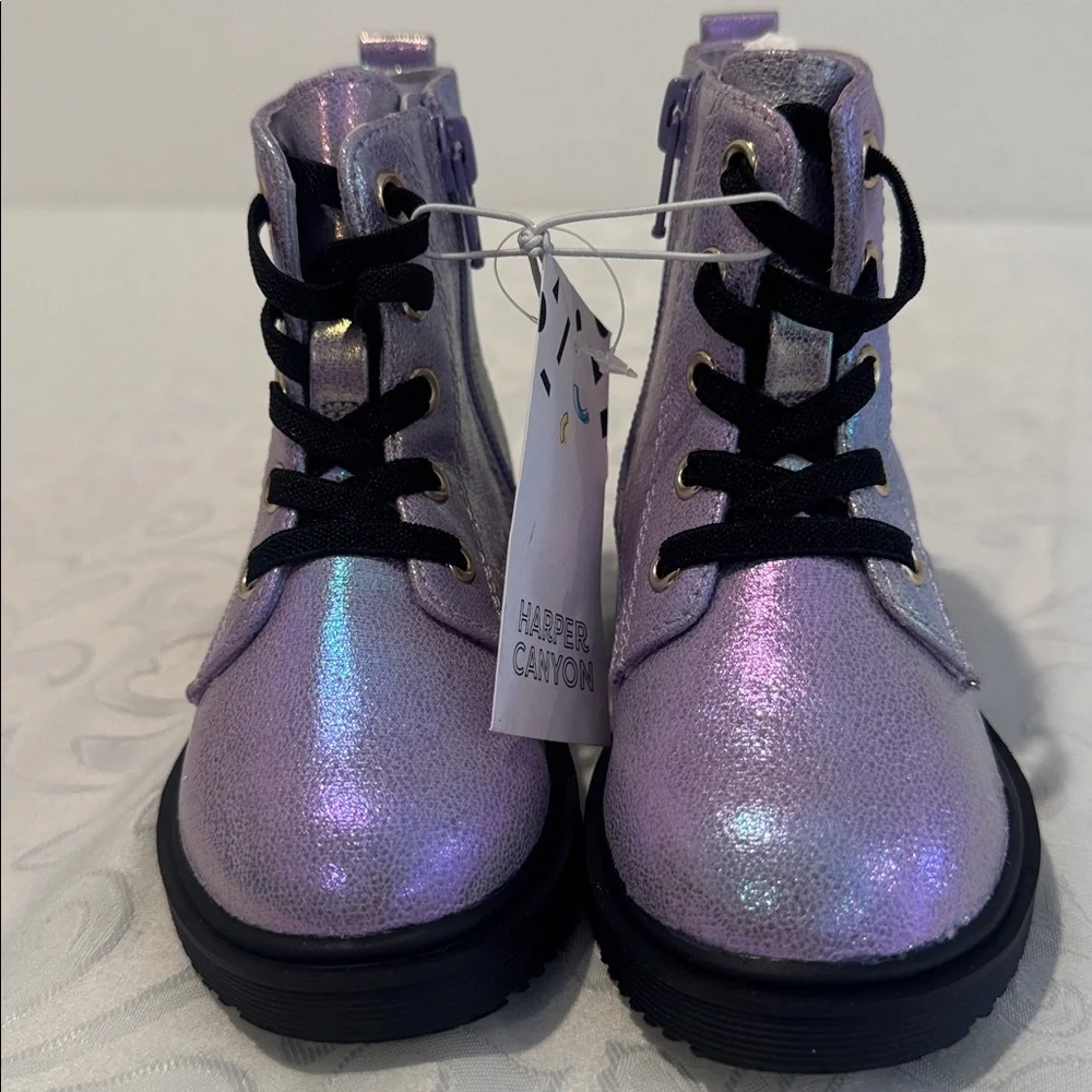 Harper Canyon Iridescent Combat Boots. Girls 8